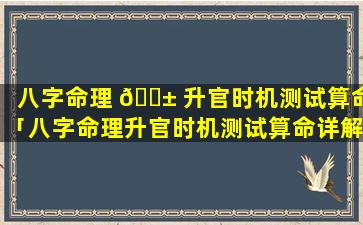 八字命理 🐱 升官时机测试算命「八字命理升官时机测试算命详解」